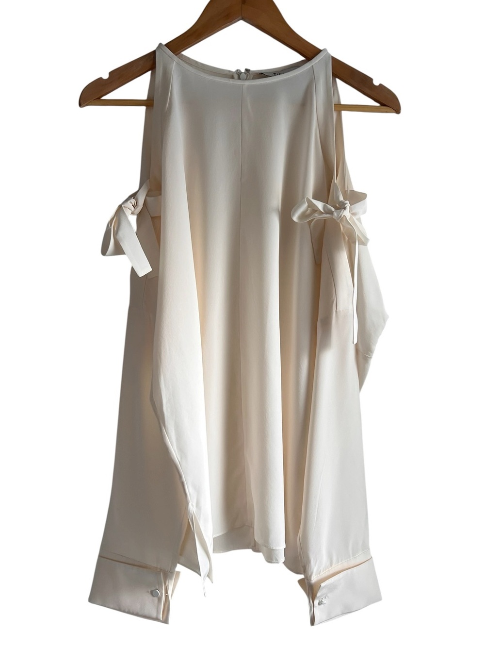Tibi Silk Cold Shoulder long top with ties size M small flaw good condition